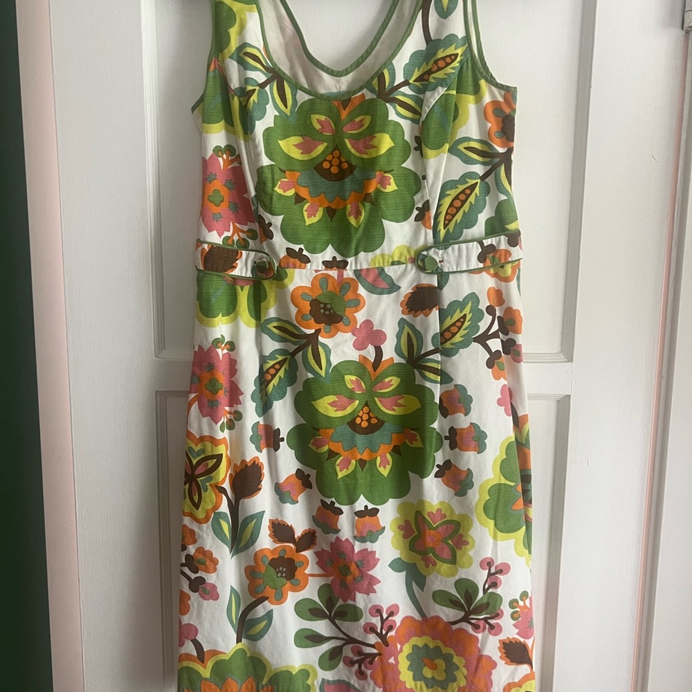 Boden Floral Sleeveless Dress - Green and Orange